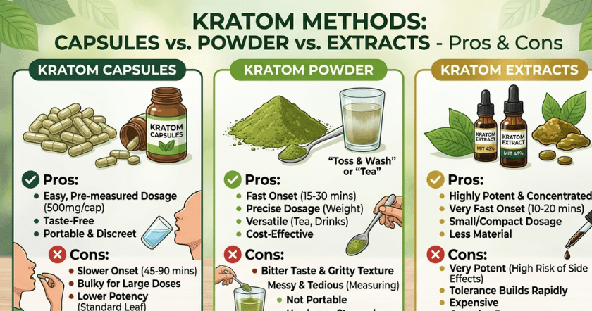 Does Kratom Work Better In Capsules, Powder, Or Extracts Pros & Cons