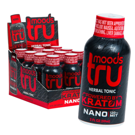 Tru Moods Red Kratom Nano Shot 2oz 12-pack display box